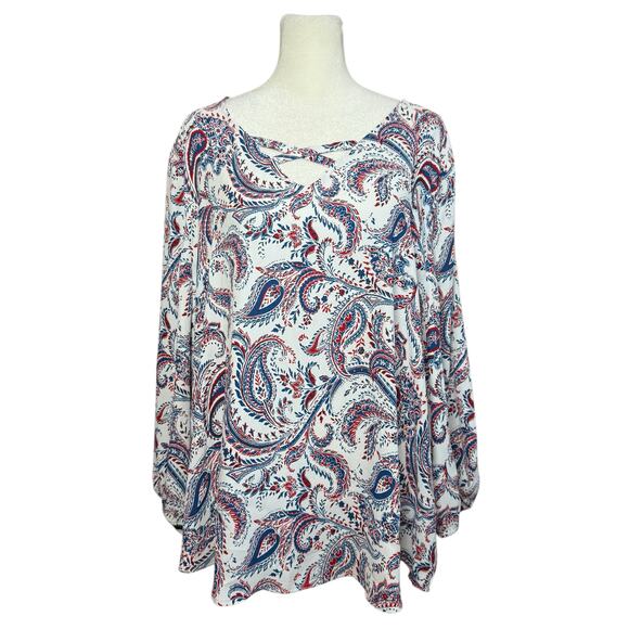 Chico's Tops - Chicos Cutout Blouse Women 4 Plus Size Paisley Flowy Americana Career Office Top